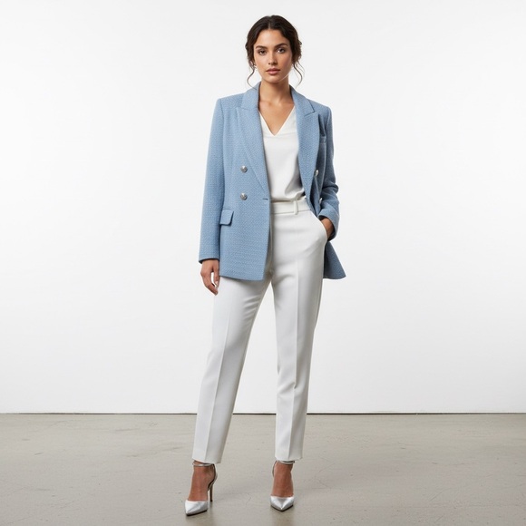 ESQUALO Jackets & Blazers - Esqualo Tweed Boucle Light Blue Double-Breasted Blazer size 10